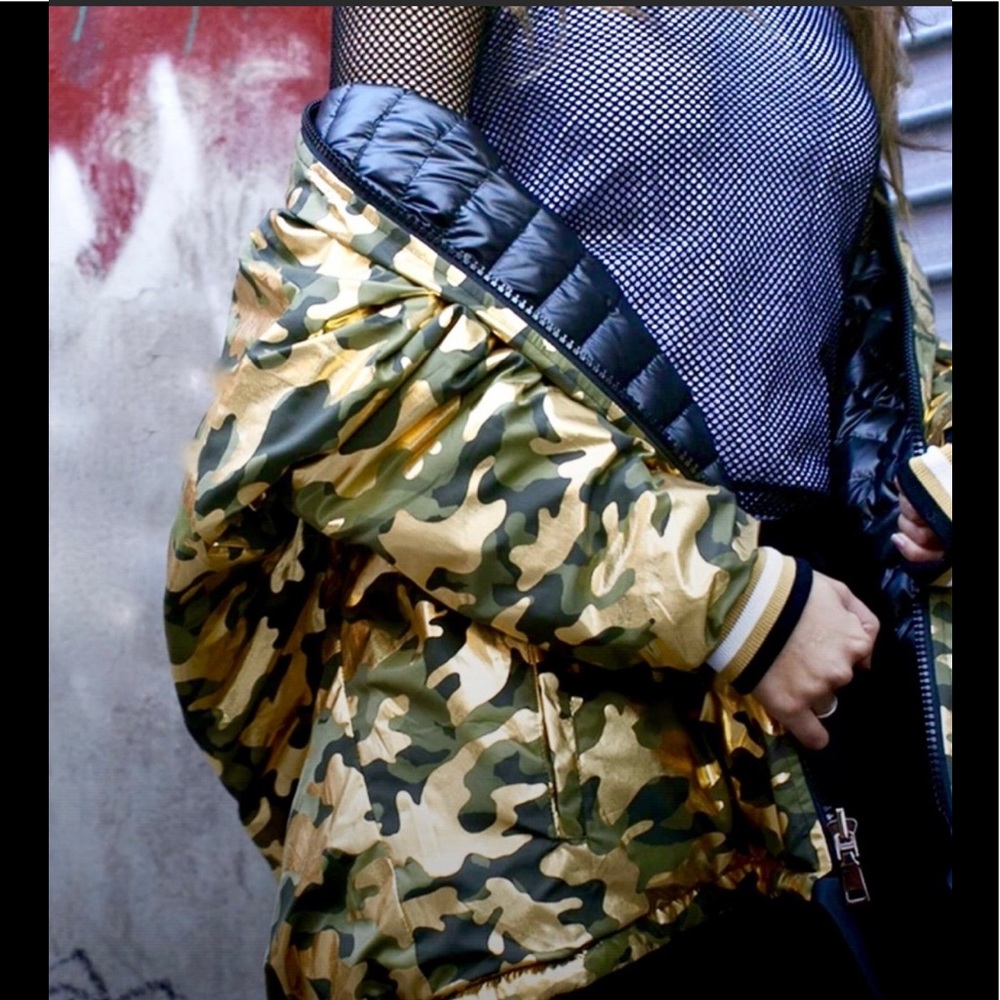 Think Royln Brooklyn  Reversible Gold Camo Bomber.